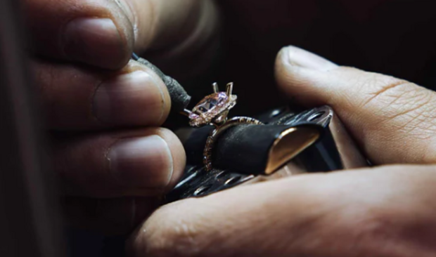 Close-up of wedding ring manufacturing