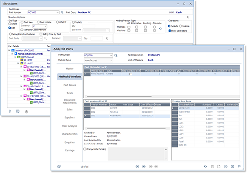Part manufacturing revision control software